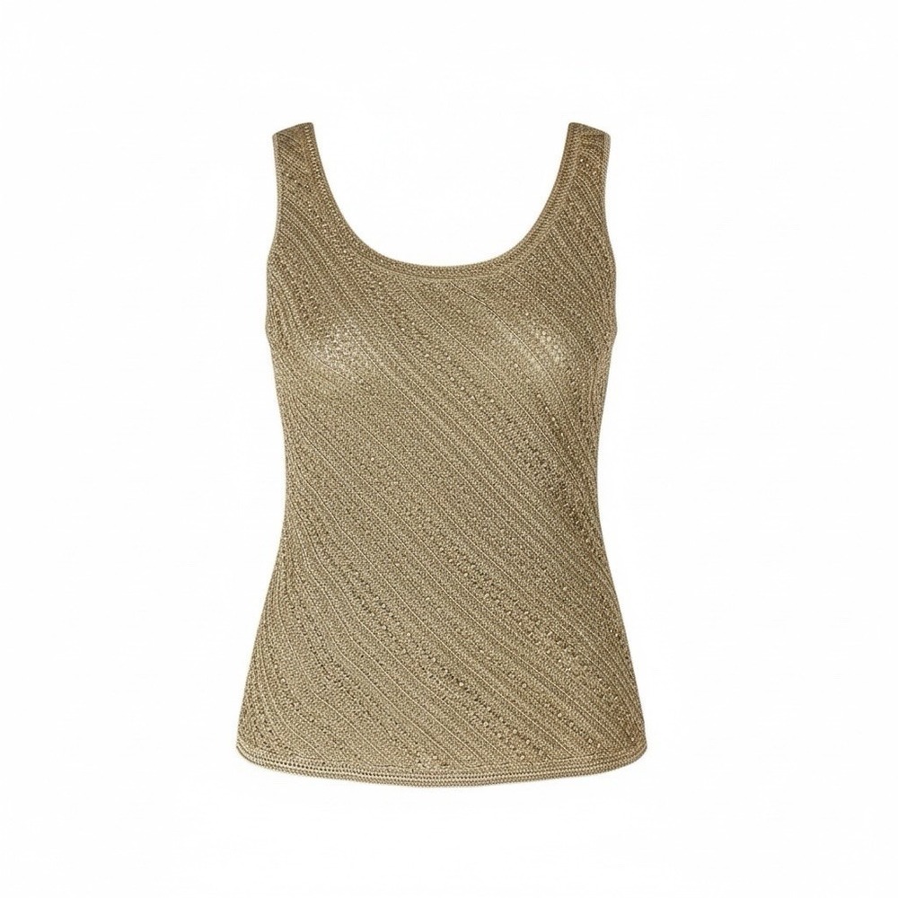 Dana Buchman Gold Crochet Scoop Neck Tank
